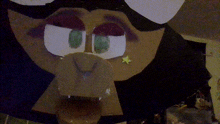 a close up of a cartoon character 's face with a star in his mouth