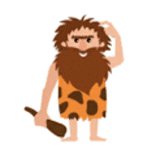 a caveman with a beard is holding a club in his hand .