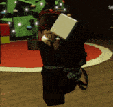 a christmas tree is in the background of a video game