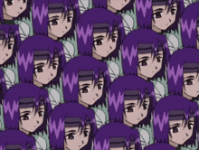 a bunch of purple haired anime characters with the letter w on their faces