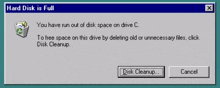 a hard disk is full message is displayed in a window