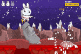 a cartoon of a rabbit in a space suit with a score of 2,352,345