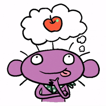purple monkey thinking speech bubble food friends
