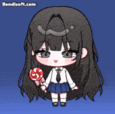 a cartoon of a girl holding a lollipop with the website bandisoft.com in the background