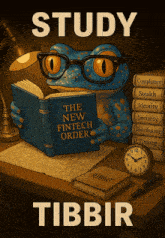 a poster with a frog reading a book titled the new fintech order