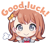 a cartoon of a girl with the words good luck written on it