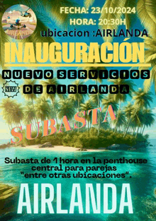 a poster that says inauguracion nuevo servicios de airlanda on it