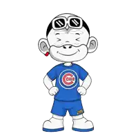 a cartoon character is wearing a blue cubs shirt