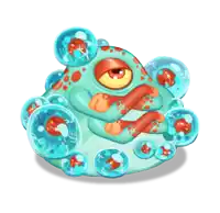 a cartoon frog with bubbles around it