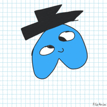 a drawing of a blue object with a hat and the words flipanim written below it