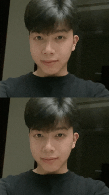 a young man is taking a selfie with his eyes closed
