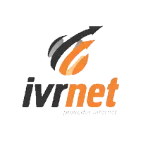 an orange and black logo for ivrnet with an arrow in the middle