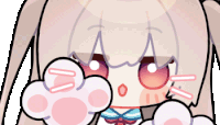 a cartoon drawing of a girl with a cat paw on her face