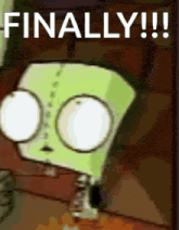 a picture of a cartoon character with the word finally on it