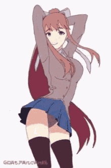 a drawing of a girl with long hair and a blue skirt is dancing .