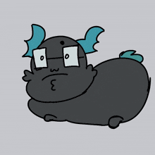 a cartoon drawing of a gray monster with blue wings