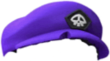 a purple hat with a skull patch on it .