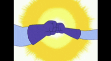 a cartoon of two hands holding each other in front of a yellow sun
