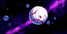 a cartoon illustration of a planet in space with a purple galaxy in the background