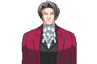 a drawing of a man in a red suit with a white tie