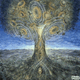 a painting of a tree with the word pixiz on the bottom