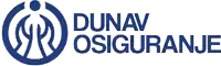 a blue logo for dunav osiguranje with a person in a circle