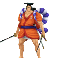 a man in a kimono is holding two swords in his hands