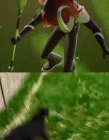 a picture of a cartoon character and a picture of a black animal in the grass