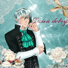 a picture of a man with the word dzien dobry written on it