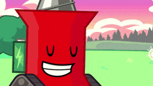 a cartoon drawing of a red object with a smile on it 's face