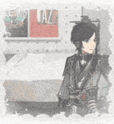a cartoon character is standing in front of a bed in a room .