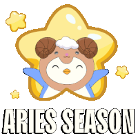 a cartoon sheep with horns and the words aries season