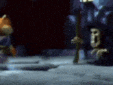 a grim reaper with a scythe is standing next to a cat in a dark room