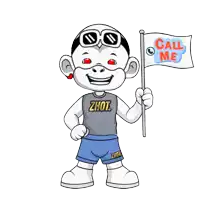 a cartoon character holding a flag with the words call me on it