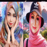 a woman wearing an adidas hat and a hijab