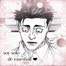 a black and white drawing of a man with the words soy solo de marshall above him