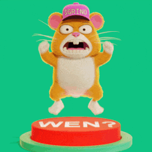 a cartoon mouse with a pink hat that says grind