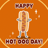 a happy hot dog day greeting card with a cartoon hot dog