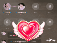 a pink heart with wings and the words hbd naaf