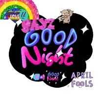 a good night sticker with a rainbow and a teddy bear