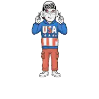 a cartoon monkey wearing a usa hoodie and red pants