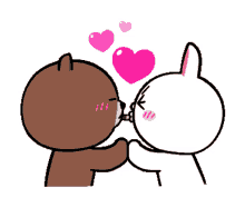 love couple cony and brown eat kiss