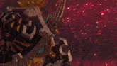 a video game character is holding a shield with a crown on it