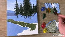 a person is painting a landscape with the words made in animatica at the top