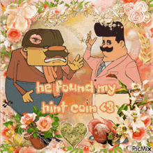 a picture of two men with the words he found my hint coin < 3