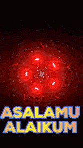 a red background with the words " asalamu alaikum " in blue