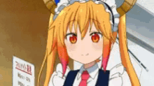a girl in a maid outfit is standing next to a sign that says no smoking .