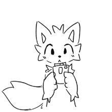 a black and white drawing of a furry animal holding a cup .