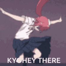 a picture of a girl dancing with the words kyohey there written below her