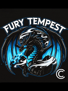 a logo for fury tempest with a blue dragon
